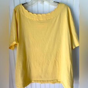 Talbots (Women’s X) 100% Pima Cotton Yellow Scalloped Neck, Short Sleeve Top
